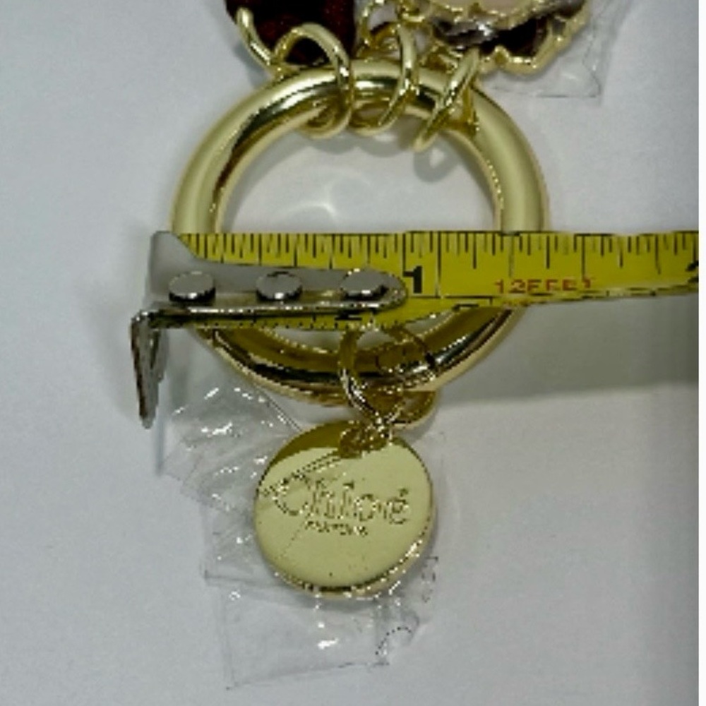 Chloe Gold and Burgundy Keychain with Floral Charms - Picture 2 of 2
